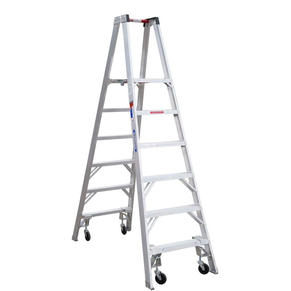Werner 6 ft. Aluminum Platform Twin Step Ladder (12 ft. Reach Height) with Casters 300 lb. Load Capacity Type IA Duty Rating -  PT376-4C