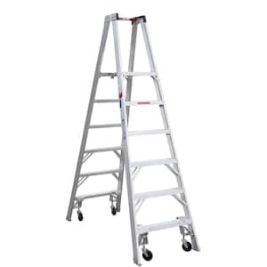 6 ft. Aluminum Platform Twin Step Ladder (12 ft. Reach Height) with Casters 300 lb. Load Capacity Type IA Duty Rating