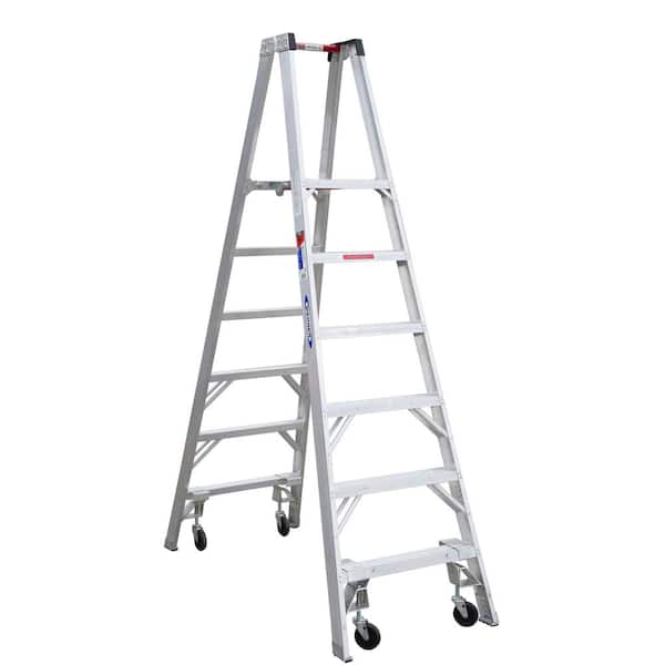 Werner 6 ft. Aluminum Platform Twin Step Ladder (12 ft. Reach Height) with Casters 300 lb. Load Capacity Type IA Duty Rating