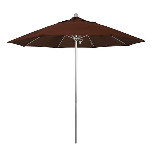 California Umbrella 9 ft. Silver Aluminum Commercial Market Patio Umbrella with Fiberglass Ribs and Push Lift in Bay Brown Sunbrella