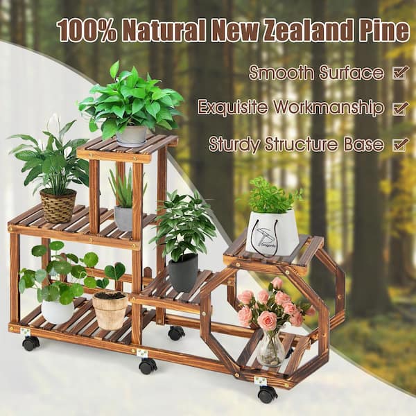 2 Pack Small Round Side End Table Tall Plant Stand Indoor Wood Flower Pot  Holder