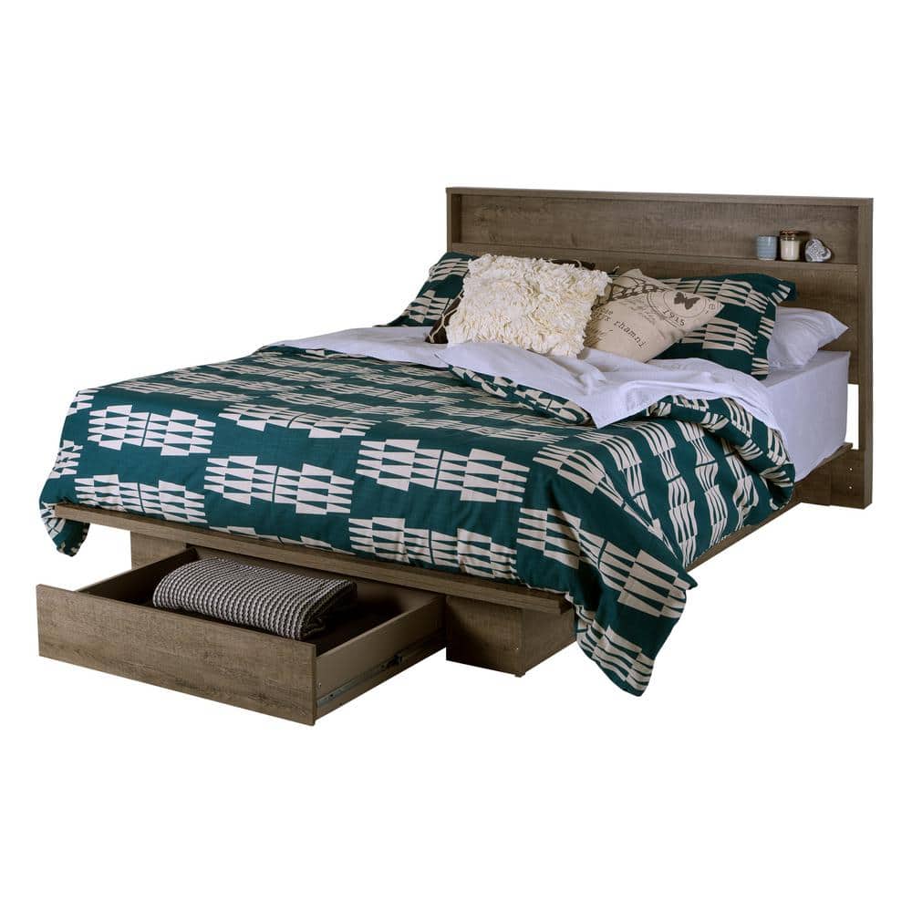 Holland Queen Weathered Oak Platform Bed with Storage Drawer