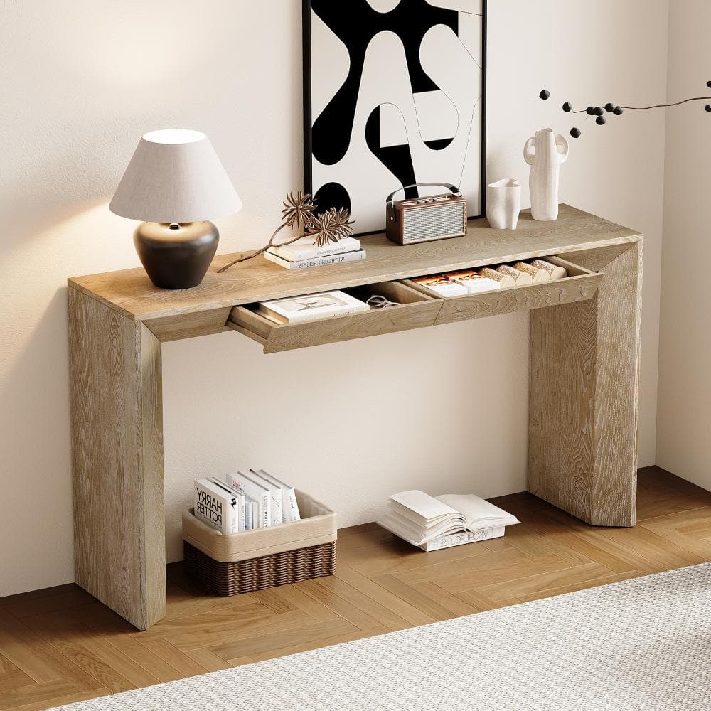 60 in. W Natural Rectangle Wood Console Table with 2 Drawers price history on PriceWatchPro