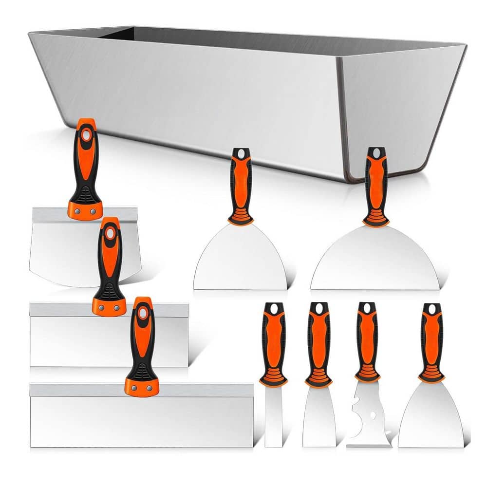 10 pcs. Drywall Knife Set Stainless Steel Taping Knife with Mud Pan and Mud
