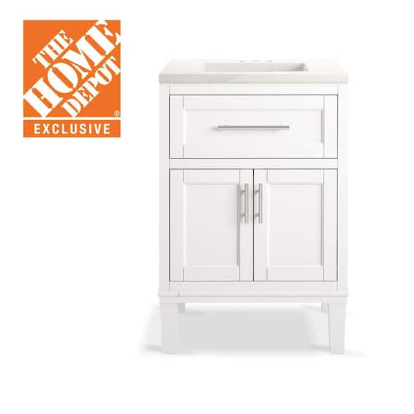 Chesil 24in. Single Sink Freestanding White Bath Vanity with Bianco Bella Quartz Top Assembled