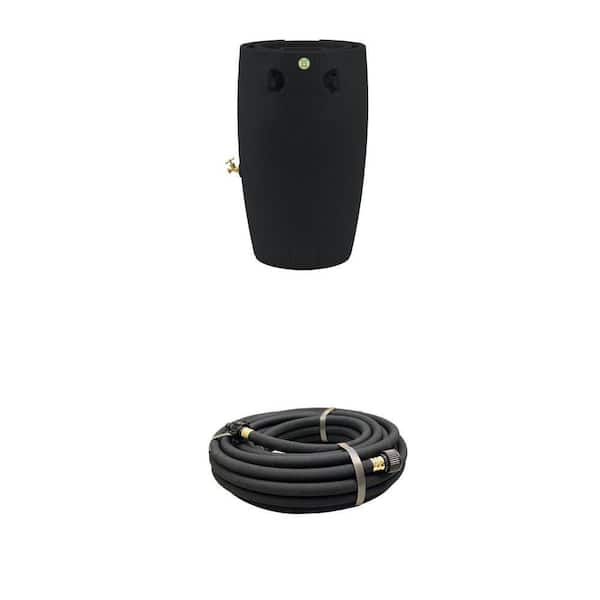 Havana 50 Gal. Black Rain Barrel with 1/2 in. Dia x 50 ft. Soaker Hose Combo