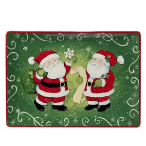Holiday Magic Santa 14 in. Multicolored Earthenware Rectangular Platter