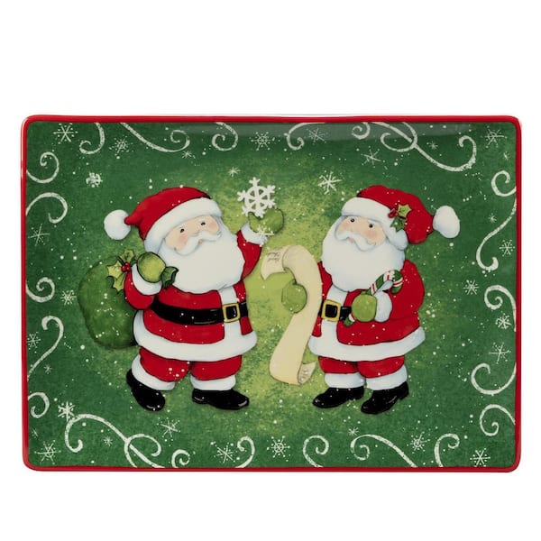 Certified International Holiday Magic Santa 14 in. Multicolored Earthenware Rectangular Platter