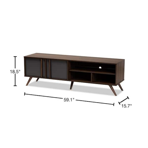 Baxton Studio Naoki 59 in. Grey and Walnut Particle Board TV Stand