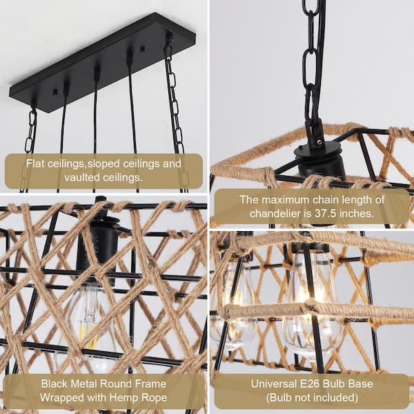 LWYTJO 5-Light Black Kitchen Island Pendant Linear Vintage