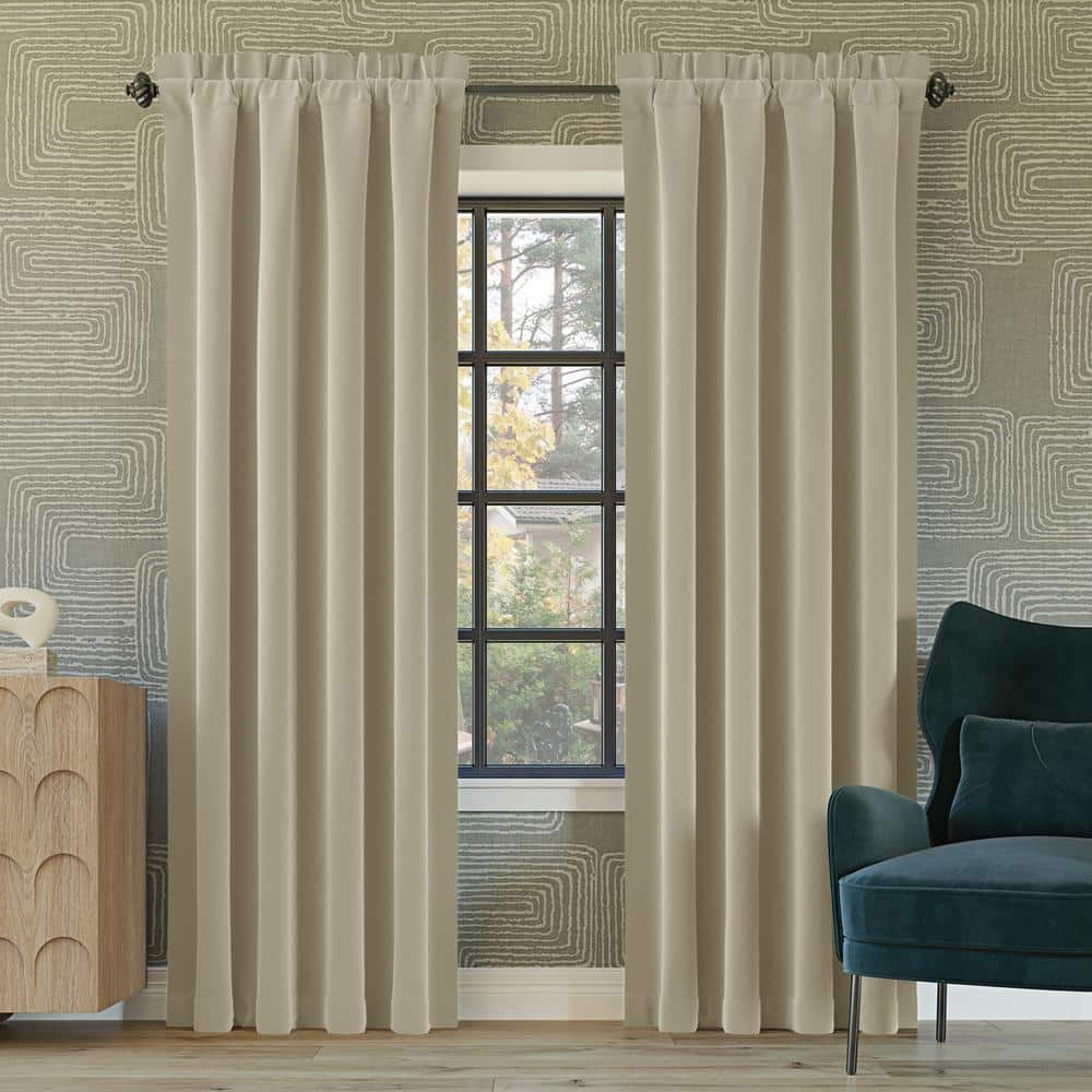 Sun Zero Alna Theater Grade Cream Polyester 52 in. W x 84 in. L Rod Pocket 100% Blackout Curtain (Single Panel)