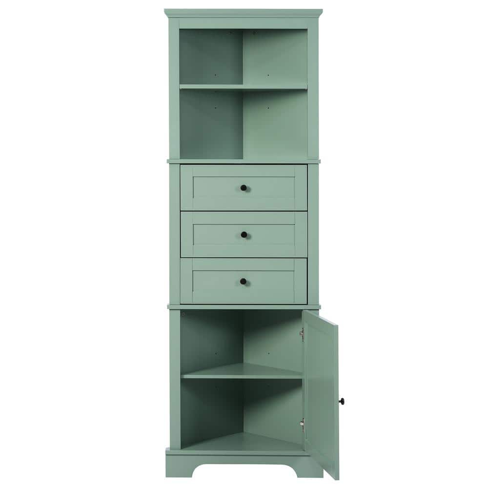 23 in. W x 13 in. D x 68.3 in. H Green Linen Cabinet Tall Cabinet with 3-Dr