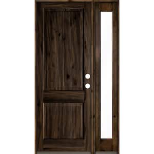 50 in. x 96 in. Rustic Knotty Alder Square Top Left-Hand/Inswing Glass Black Stain Wood Prehung Front Door with RFSL