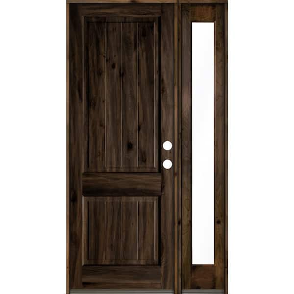 Krosswood Doors 50 in. x 96 in. Rustic Knotty Alder Square Top Left-Hand/Inswing Glass Black Stain Wood Prehung Front Door with RFSL
