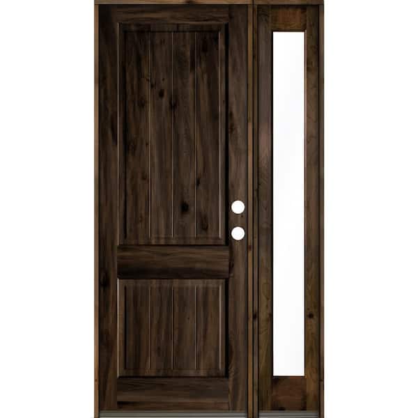 Krosswood Doors 56 in. x 96 in. Rustic Knotty Alder Square Top Left-Hand/Inswing Glass Black Stain Wood Prehung Front Door with RFSL