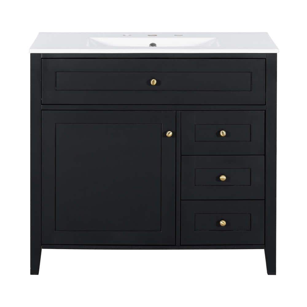 36 in. Black Bath Vanity with White Ceramic Top, Sink, 3 Drawers, Adjustable Shelf for Bathroom Storage and Organization price history on PriceWatchPro