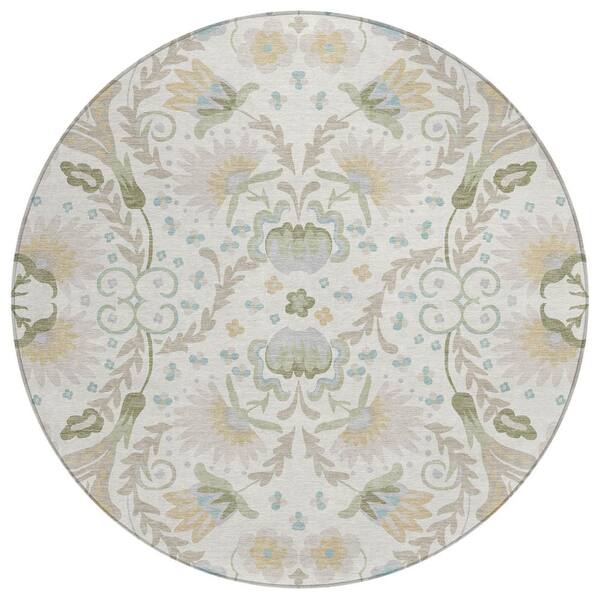 Chantille Machine Washable Indoor/Outdoor Abstract ACN3049 Ivory 8 ft. x 8 ft. Round Rug