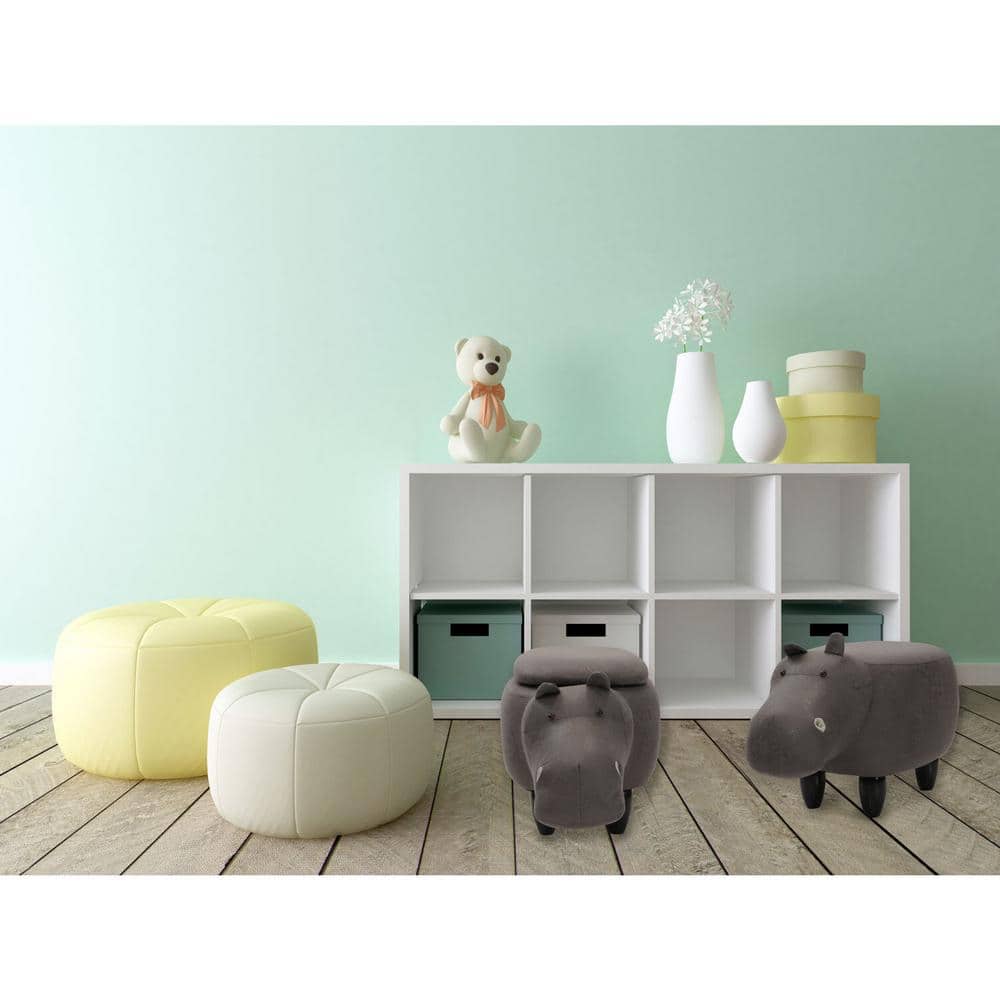 Gray Hippo Animal-Shaped Cotton Storage Ottoman