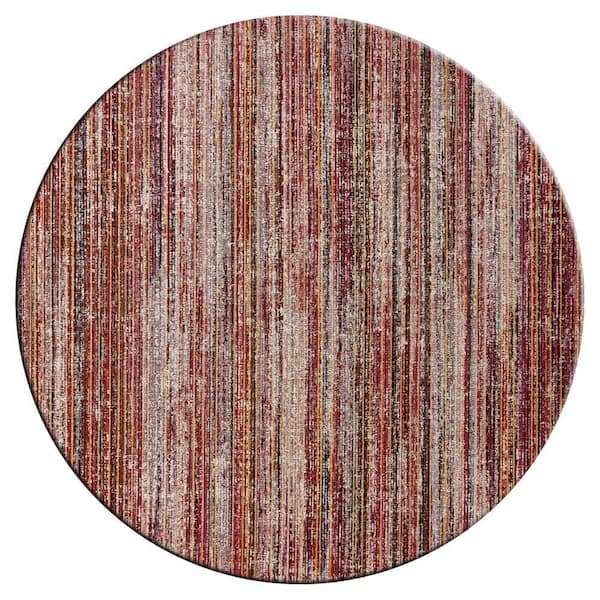 Modena Red Abstract 8 ft. Round Area Rug