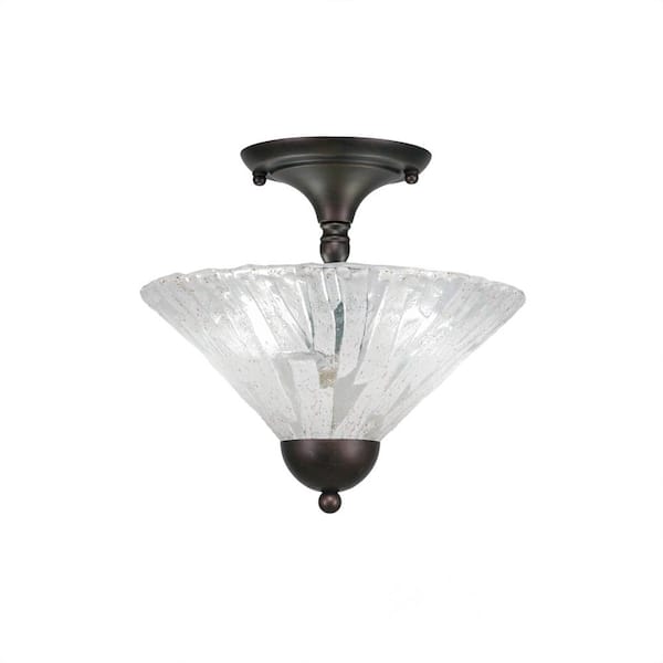 Unbranded Bristol 11.25 in. 2-Light Bronze Semi-Flush with 12 in. Italian Ice Glass Shade No Bulbs Included