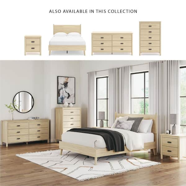 beige dresser and nightstands SICOTAS Rattan Bedroom Sets 3 Piece Dresser and Nightstand Sets, Modern Oak Rattan 6 Drawer Dresser and 2 Drawer Nightstand for Bedroom main image 1