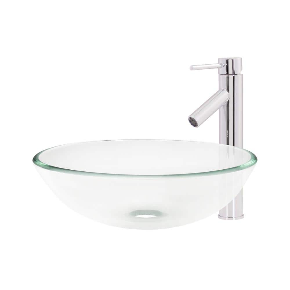 Vessel Sink in Clear with Faucet in Chrome TSFS-40244436CH - The Home Depot