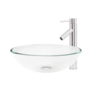 Vessel Sink in Clear with Faucet in Chrome