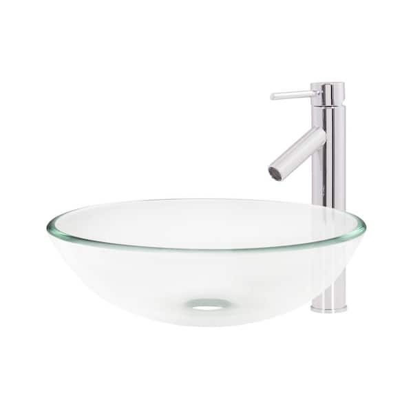 Unbranded Vessel Sink in Clear with Faucet in Chrome