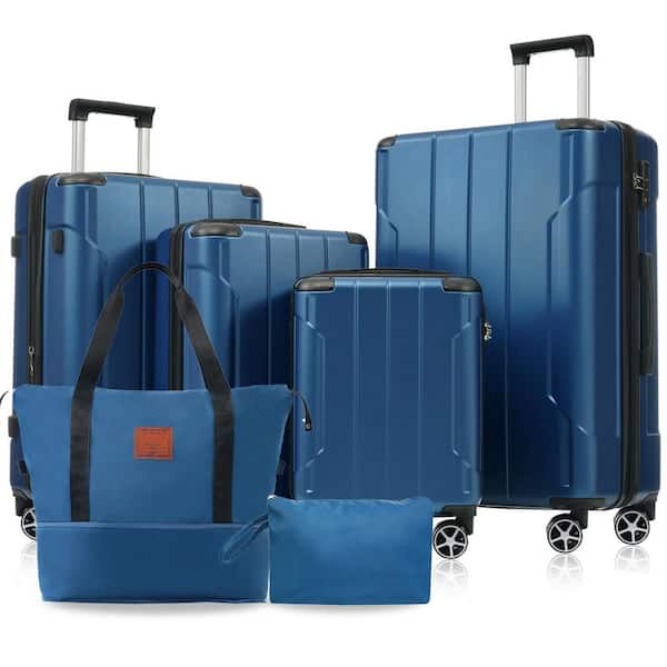 6 or more-Piece Blue Expandable ABS Hardshell Spinner 16,20,24,28 Luggage Set with Duffel Bag, Toiletry Bag