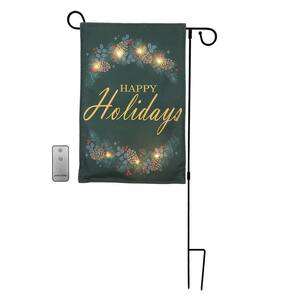 Lighted Outdoor Banner with Garden Flag Stand - Happy Holidays