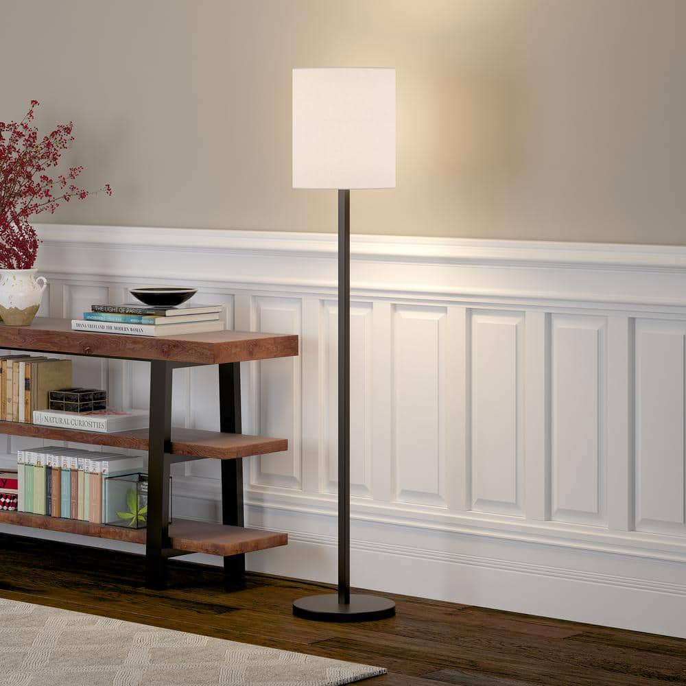 Braun 62" Blackened Bronze Floor Lamp with White Drum Shade