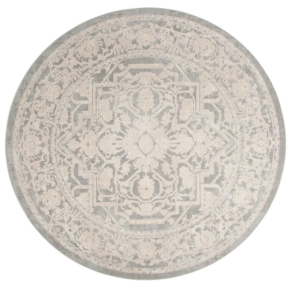SAFAVIEH Reflection Light Gray/Cream 7 ft. x 7 ft. Round Floral Border Area Rug