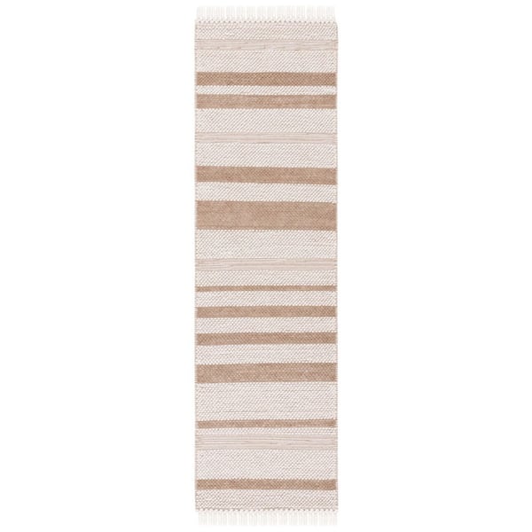 Natura 2 ft. x 8 ft. Ivory/Light Brown Column Striped Runner Rug