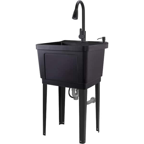 JUMBL Freestanding Utility Sink with Pull-Down Faucet, Laundry Room Sink w/Gooseneck Sprayer and More