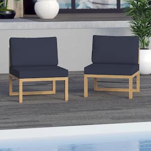 Aluminum Outdoor Sectional Armless Sofa Seats with Navy Blue Cushions (Set of 2)
