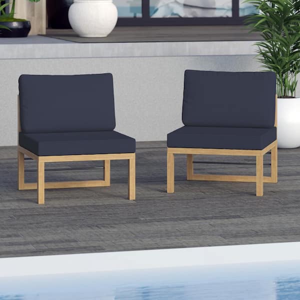TK CLASSICS Aluminum Outdoor Sectional Armless Sofa Seats with Navy Blue Cushions (Set of 2)