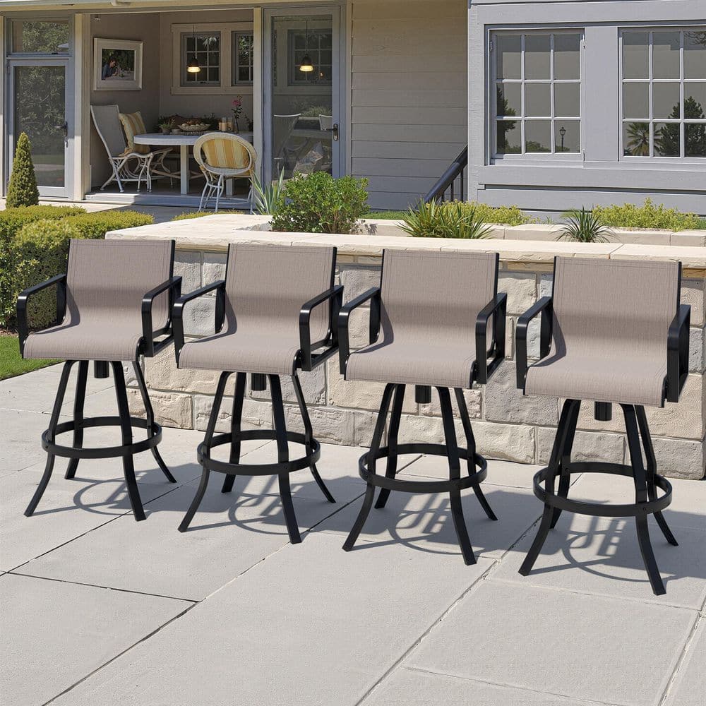 4-Piece Swivel Outdoor Bar Stools for Bar-Height Tables Cast Aluminum Bar Chairs with Textilene Fabric in Ash Gray price history on PriceWatchPro