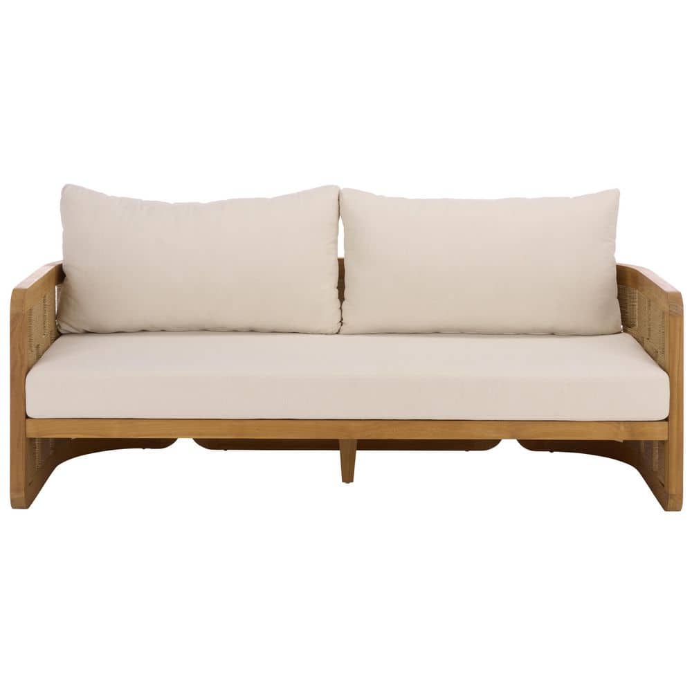 Skipper Wood Outdoor Couch with Beige Cushions