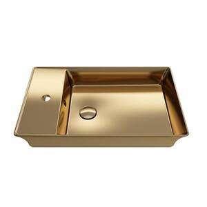 Sottile 23.5 in. Matte Gold Fireclay Rectangular Vessel Sink with 1-Hole Faucet Deck