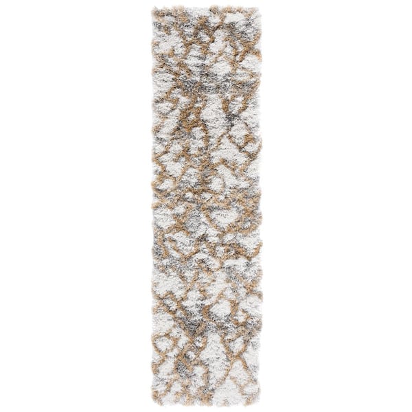 Horizon Shag 2 ft. x 11 ft. Ivory/Gold Abstract Diamond Runner Rug