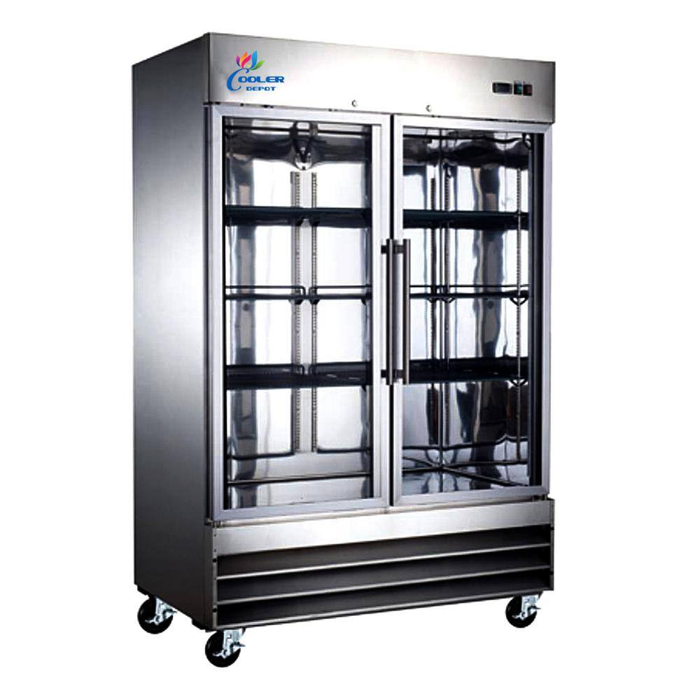 Cooler Depot 55 in. 47 cu. ft. Commercial 2 Glass Door Reach In Refrigerator in Stainless Steel