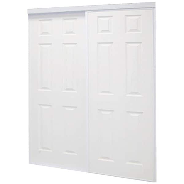 Contractors Wardrobe 72 in. x 81 in. Colonial White Prefinished Hardboard Panels Steel Framed Interior Sliding Door