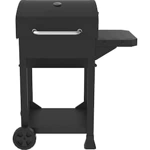 Cart-Style Charcoal Grill in Black with Side Shelf