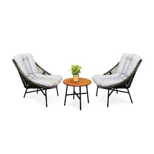 Billund 3-Piece Grey Wicker Round Outdoor Bistro Set with Grey Cushions