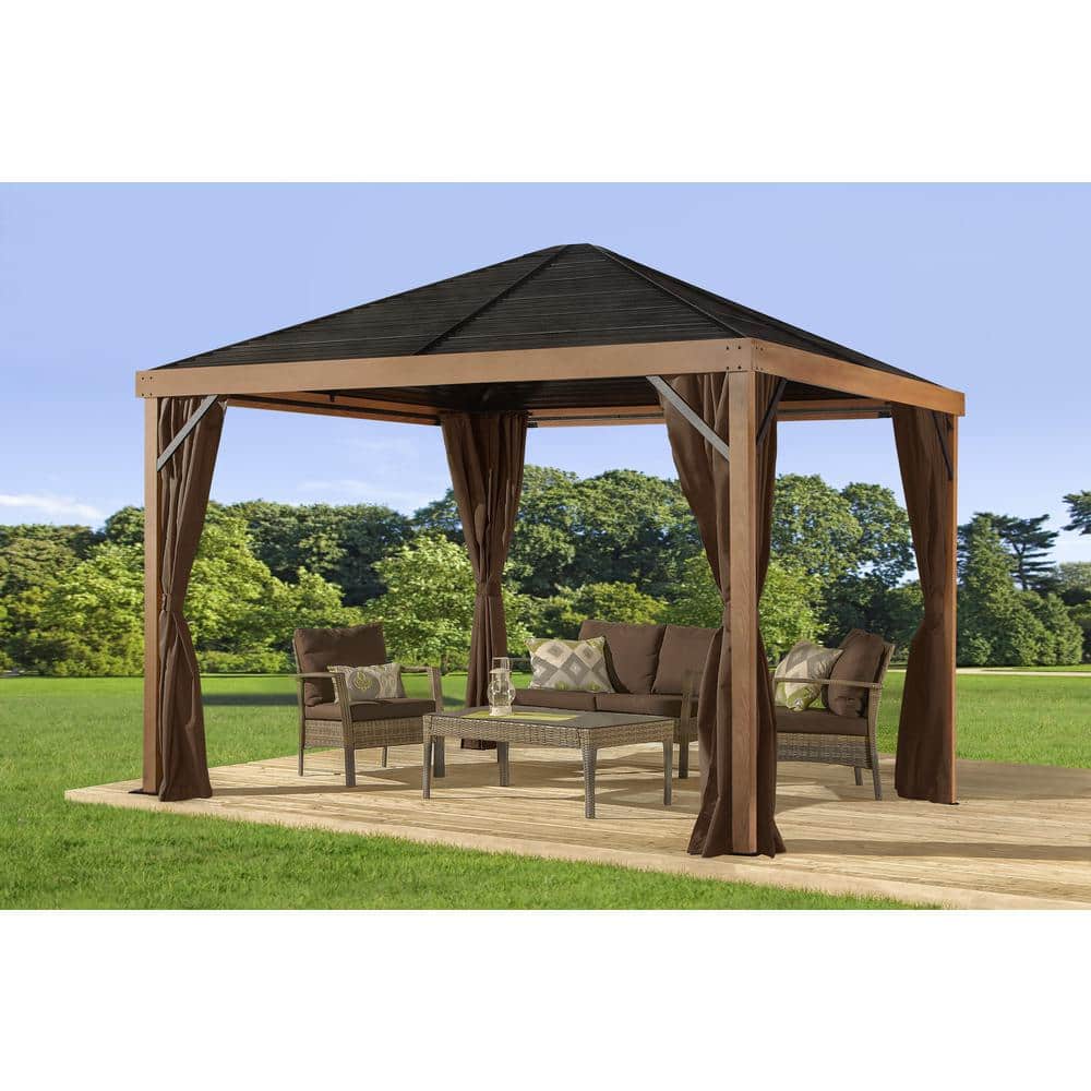 Brown Polyester Outdoor Gazebo Curtains Set