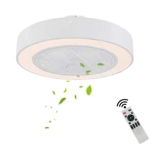 22 in. Modern LED Indoor White Flush Mount Circular Ceiling Fan with Light with Remote Control