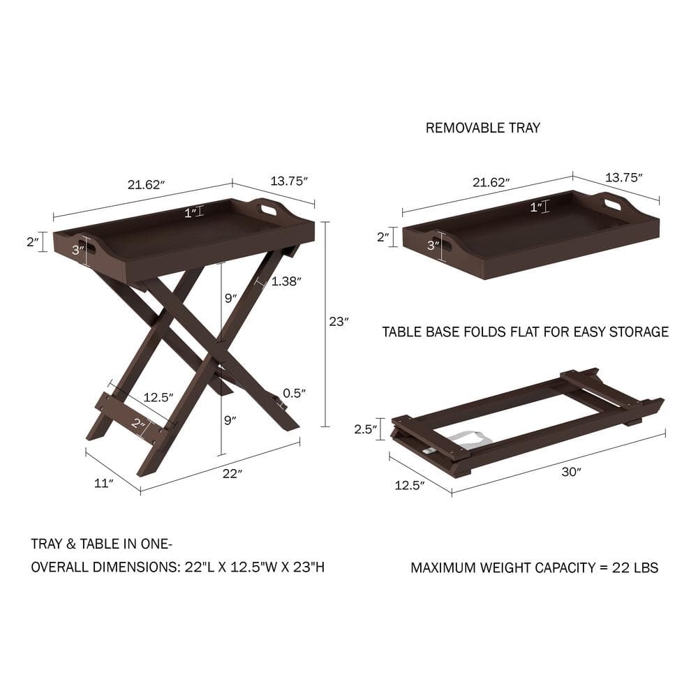 Brown MDF Wood Folding End Table with Removable Tray Top