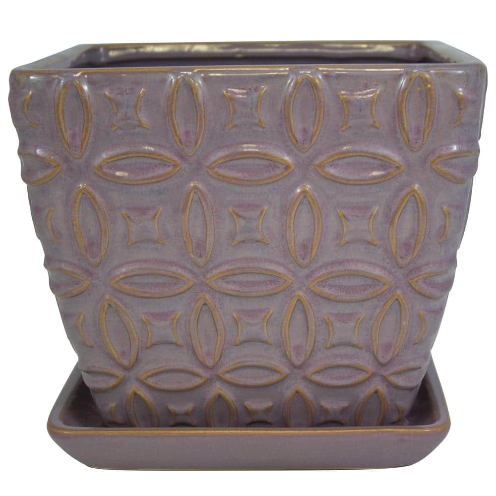 Trendspot Trendspot 8 in. Sunrise Diamond Square Ceramic Planter CR10514-08G ...