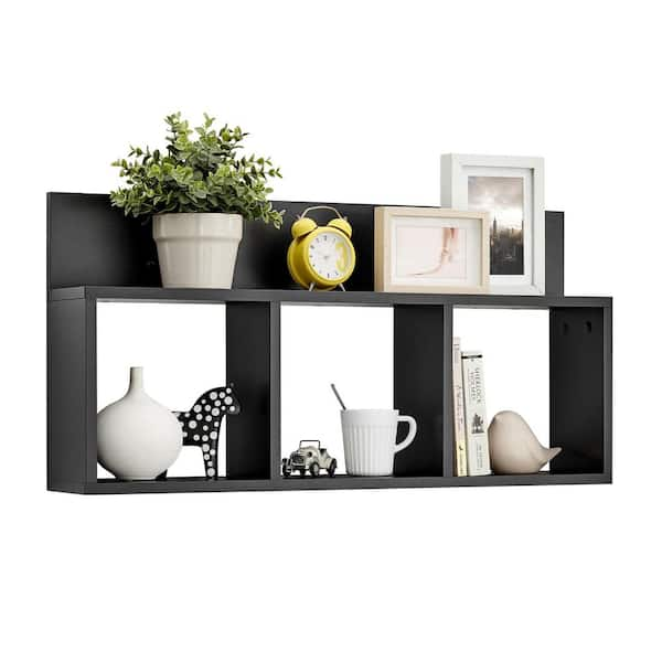 DANYA B 29 in. 2-Tier Black Ledge Wall Shelf Entryway or Bathroom Organizer  with Five Hanging Coat or Towel Hooks XF190712BK - The Home Depot