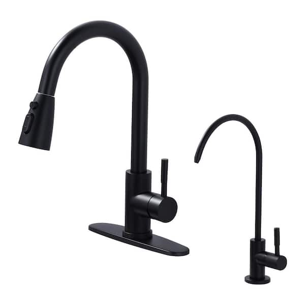 IVIGA Single Handle Pull Down Sprayer Kitchen Faucet with Water Filter Faucet and 3-Mode Pull Down Sprayer in Matte Black